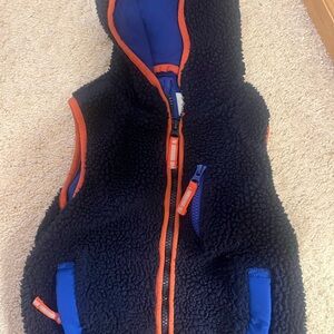 Mini Boden Navy Sherpa Vest with Bright Orange Details